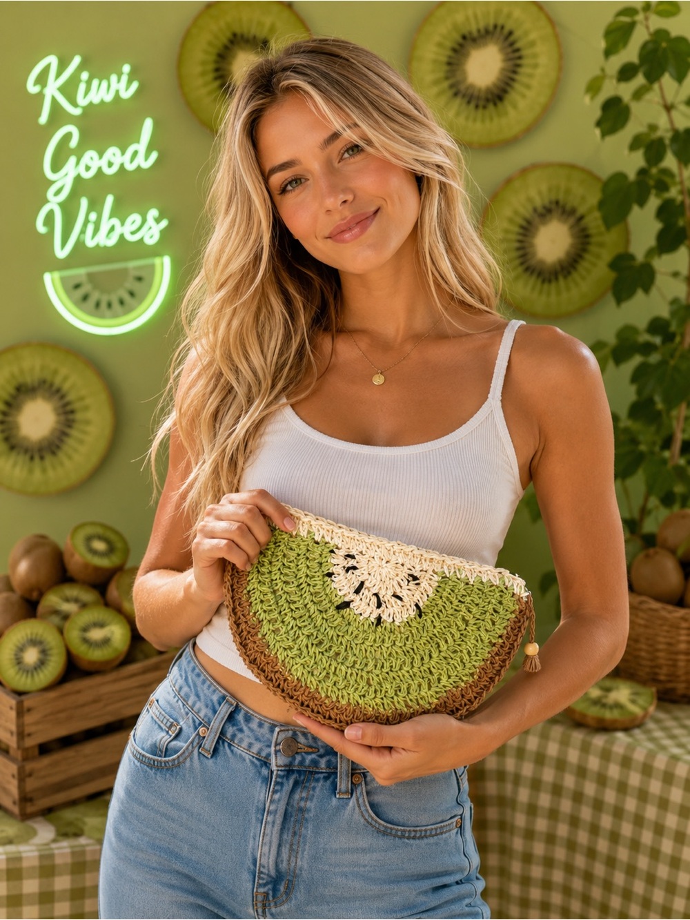 Handmade Kiwi Crochet Clutch